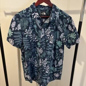 The North Face Shirt Mens L Blue Green Floral Button Up Short Sleeve